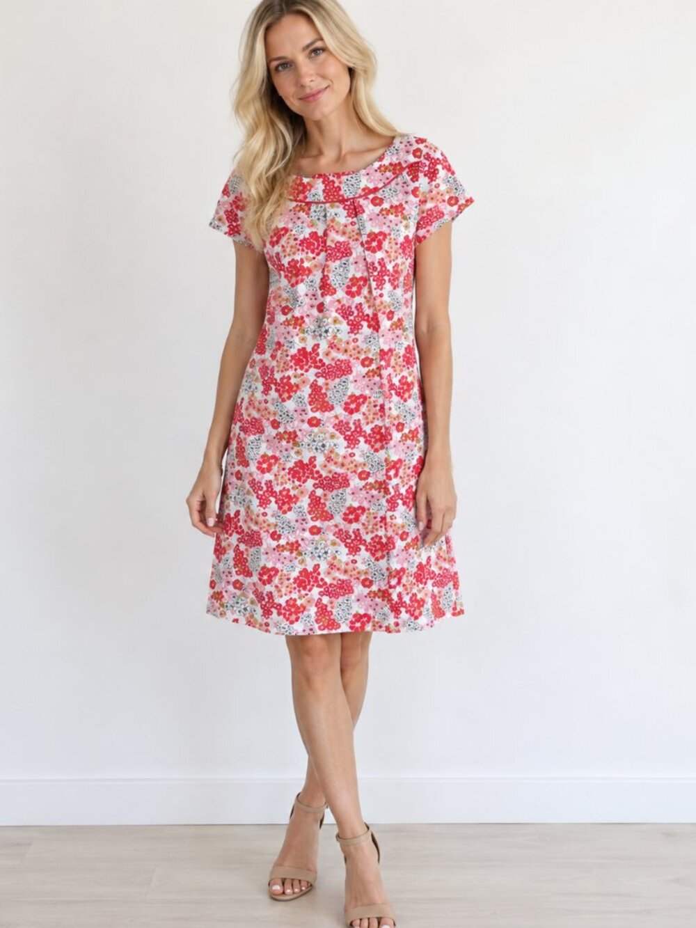 Boden Floral Cotton Mini Shift Dress Pink Red White Short Sleeve Summer 4 R